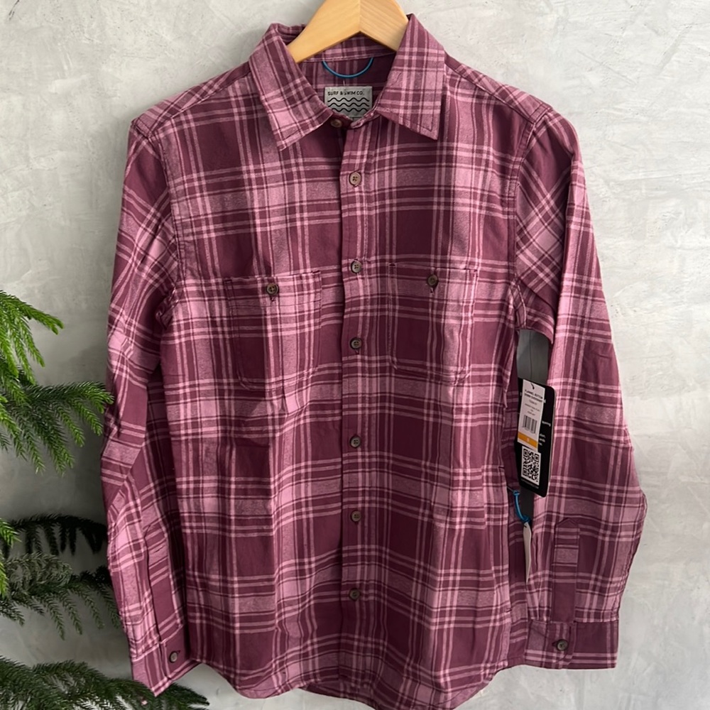 Mens Surf & Swim Co. Flannel Plaid Button Down Overshirt Size S NWT